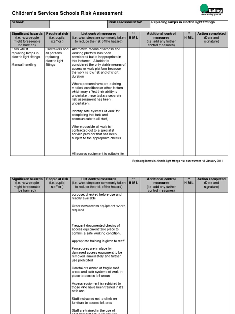 School Lighting Risk Assessment Guide | PDF | Risk | Risk Assessment