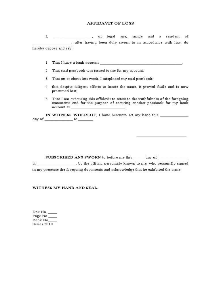 Affidavit of Lost Bank Book | PDF