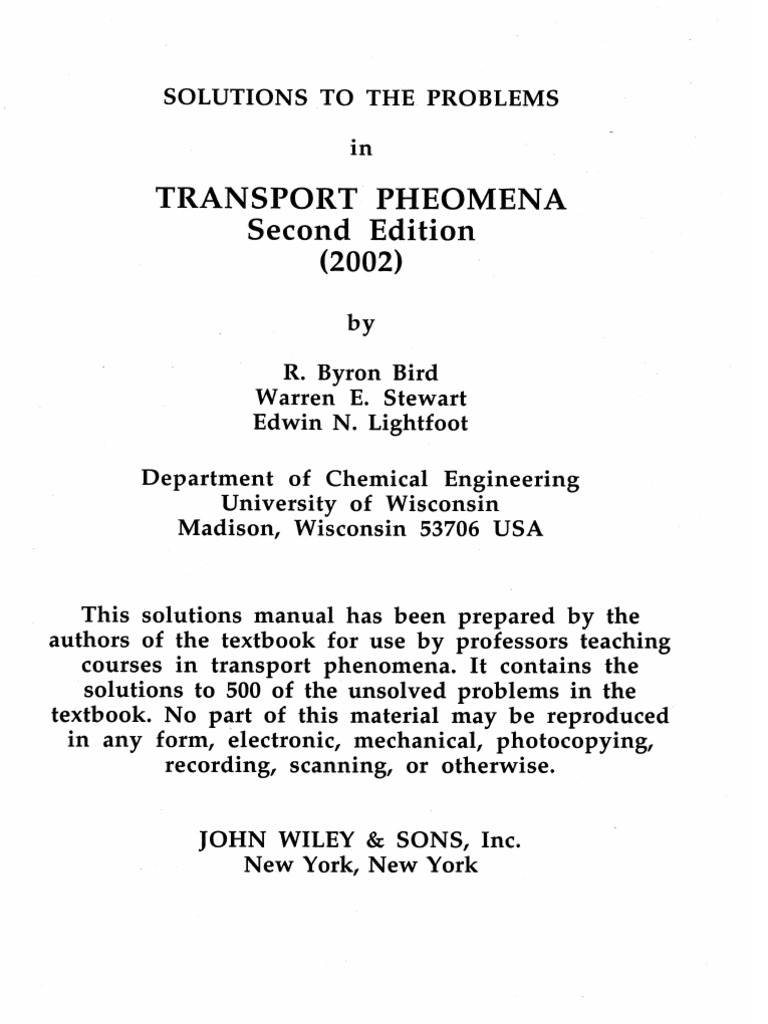 Solutions To Transport Phenomena Bird Solns