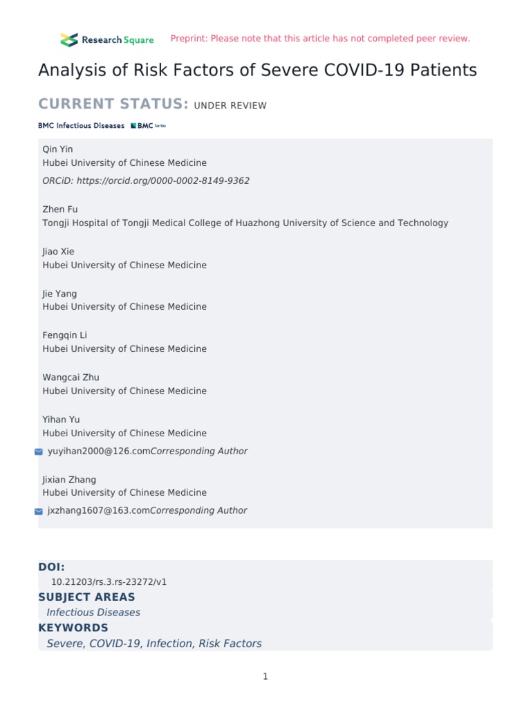 Risk Factors for Severe COVID-19 Analysis | PDF | C Reactive Protein ...