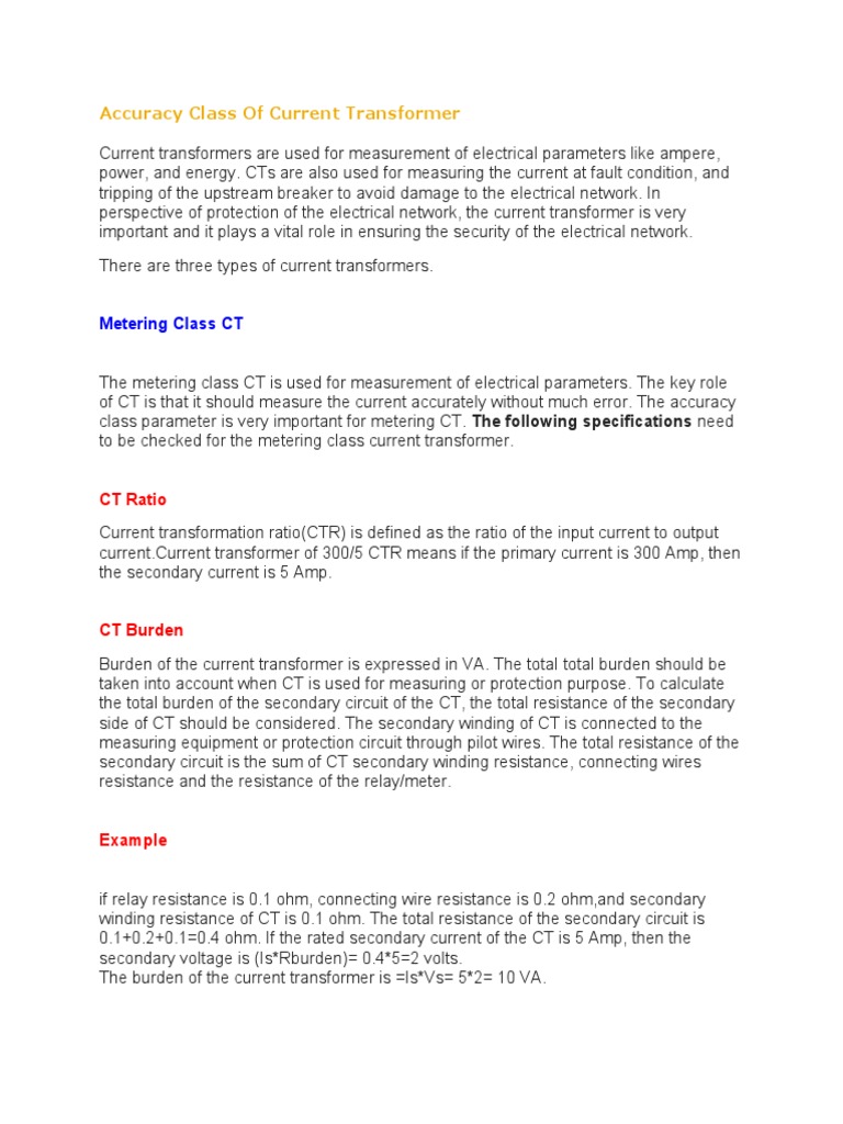 Accuracy Class of Current Transformer PDF Manufactured Goods