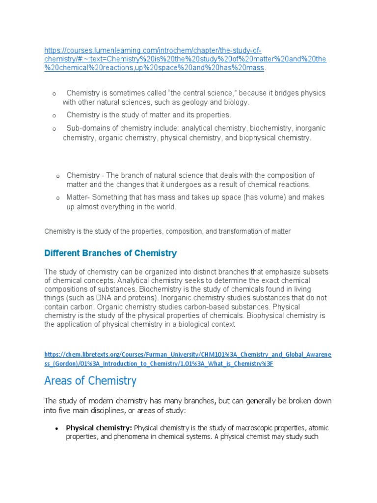 Study and Science of Chemistry | PDF | Chemical Substances | Analytical ...