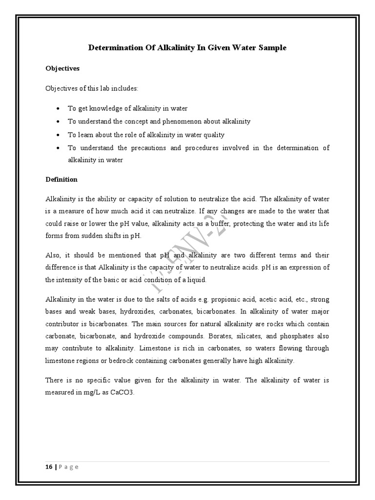 Alkalinity Determination in Water Sample | PDF | Alkalinity | Buffer ...