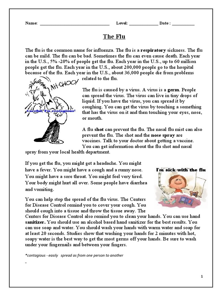 flu-reading-comprehension-exercises-tests-15356-pdf-influenza
