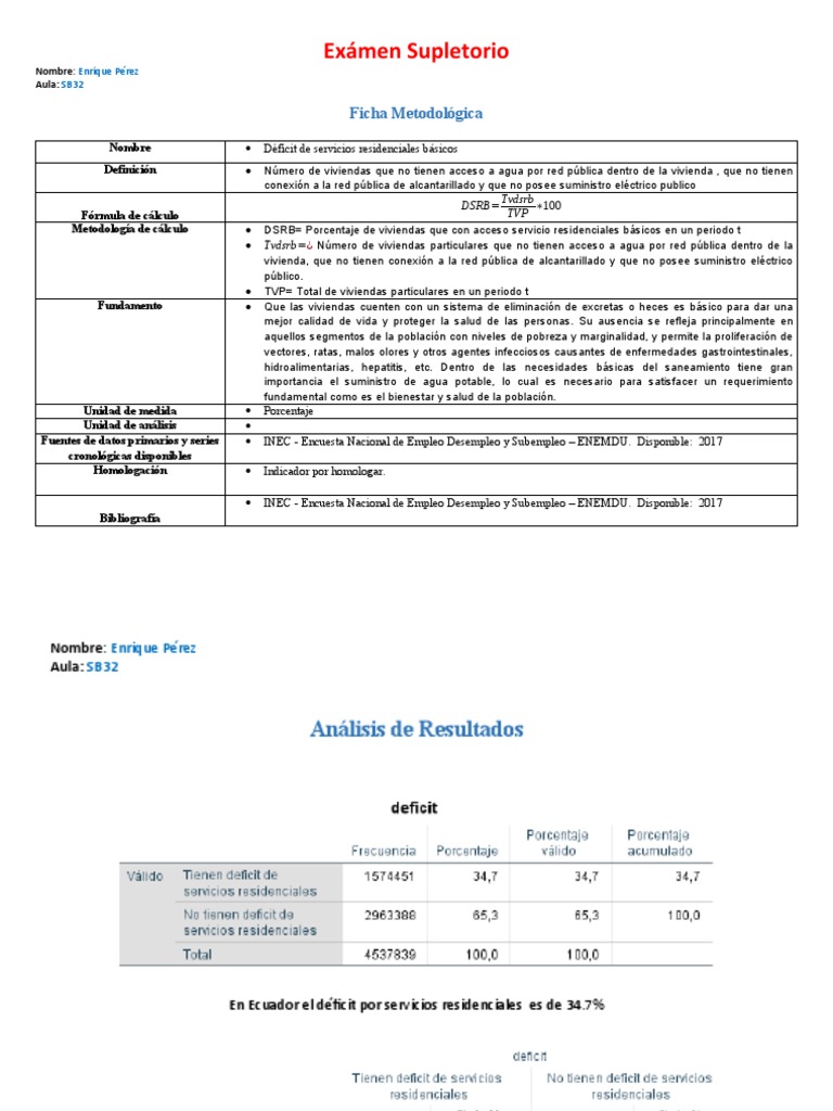 Déficit de Servicios Básicos en Ecuador | PDF | Agua | Salud pública