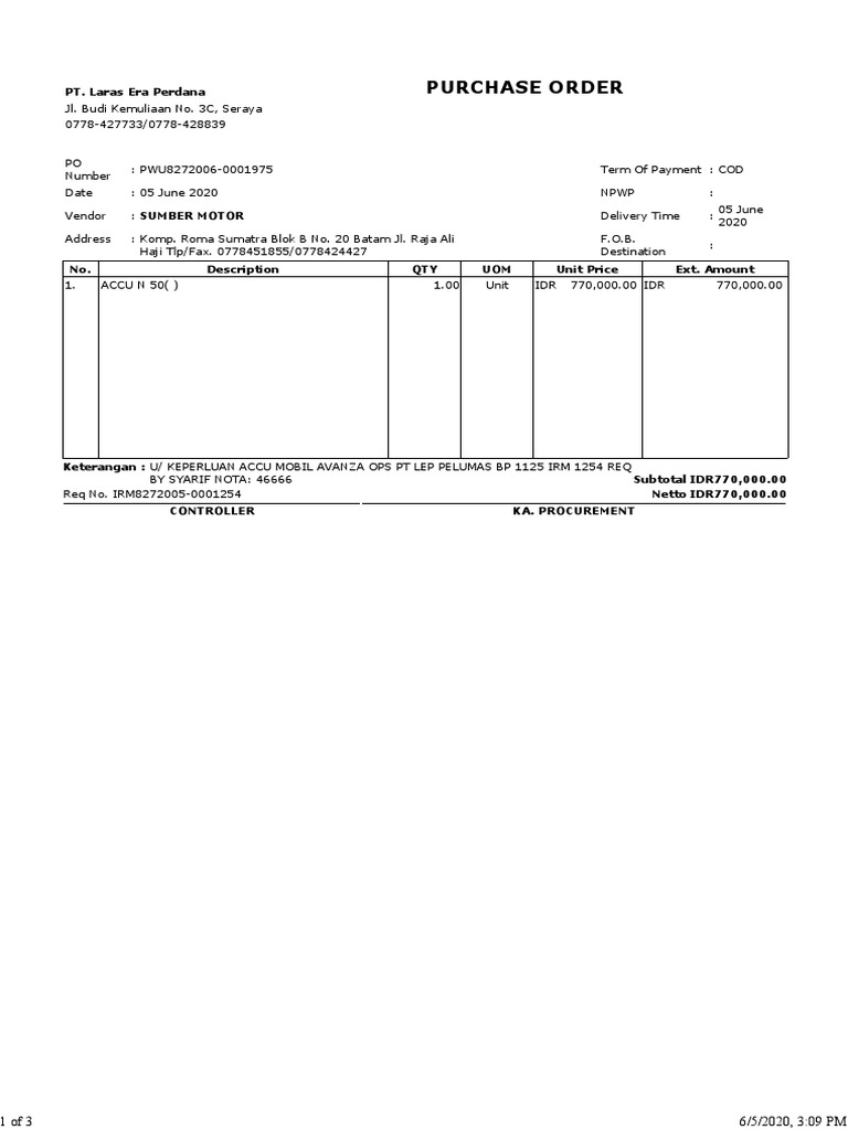 Purchase Order Accu PO-1975 | PDF