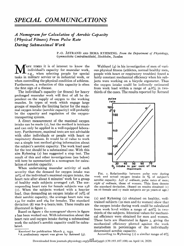 Nomogram Astrand Journal PDF | PDF | Heart Rate | Physical Exercise