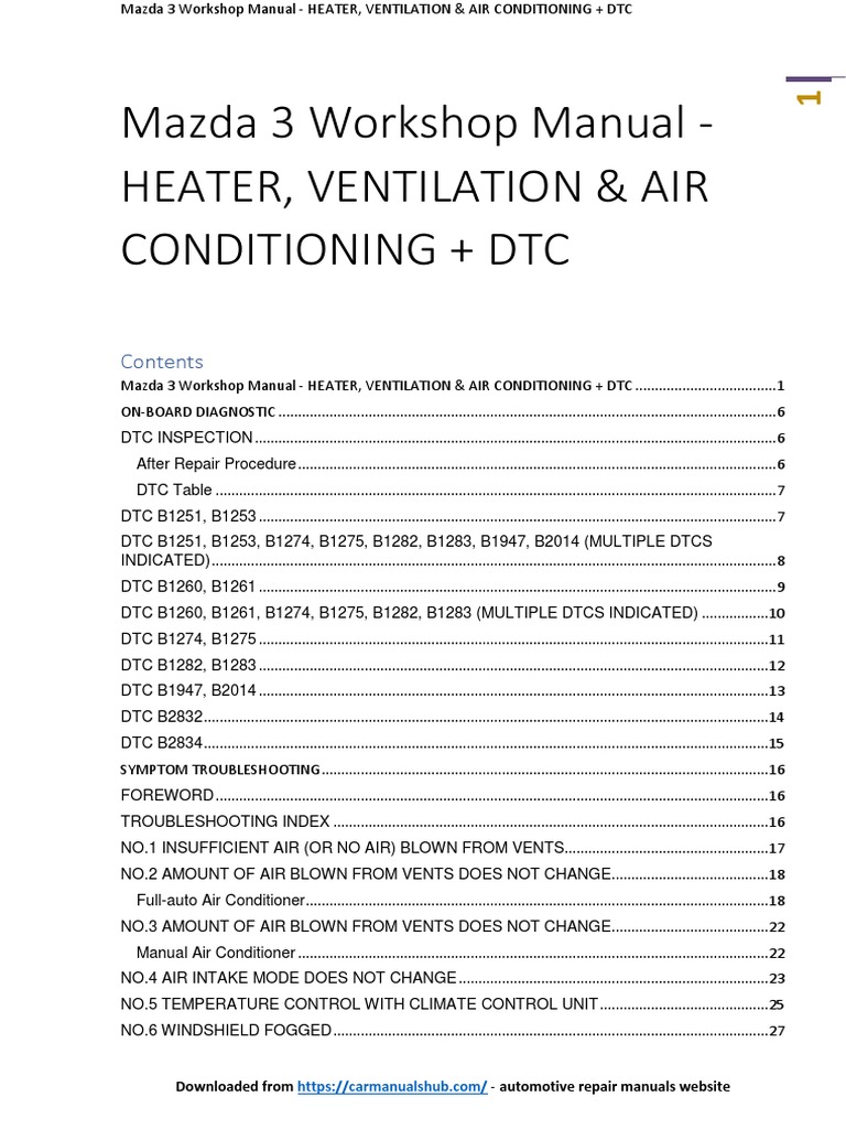 Mazda 3 Manual HEATER, VENTILATION & AIR CONDITIONING + DTC