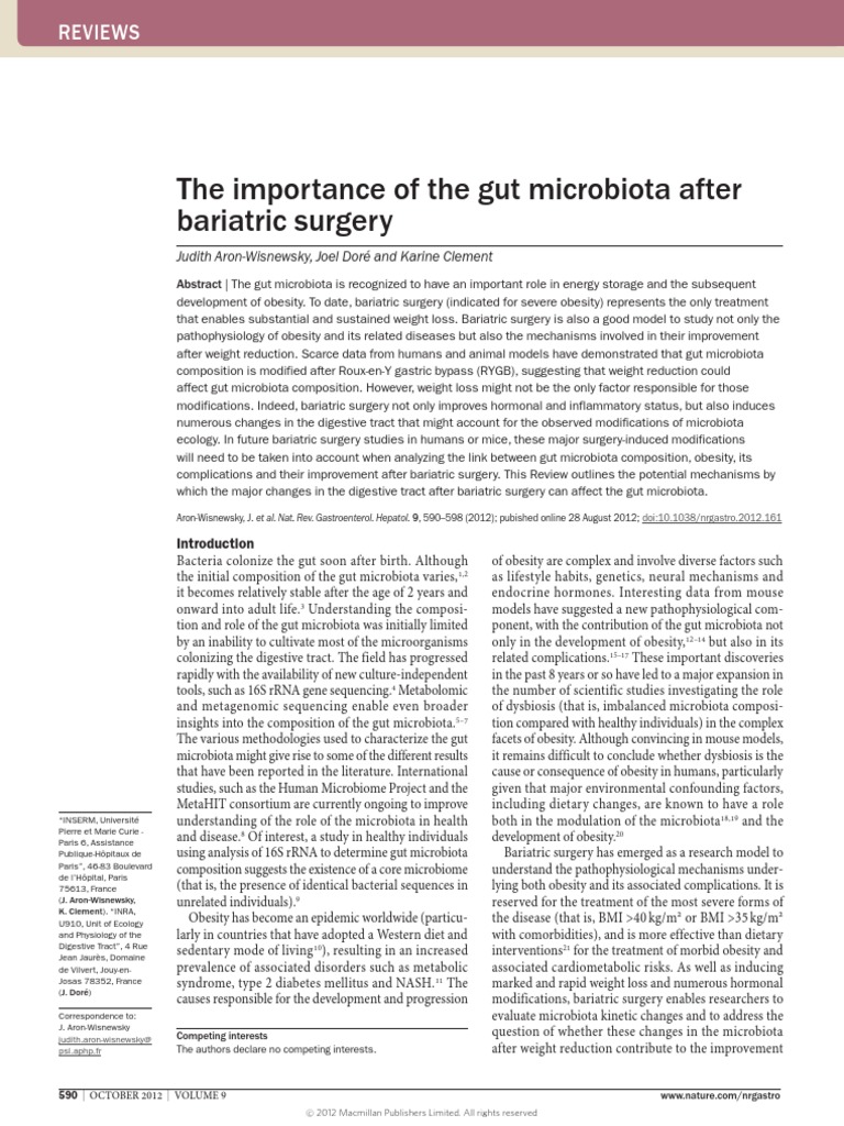 The Importance of The Gut Microbiota After Bariatric Surgery - Aron ...