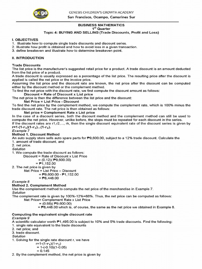 Microsoft Word - Business Math Lesson 4 PDF | PDF