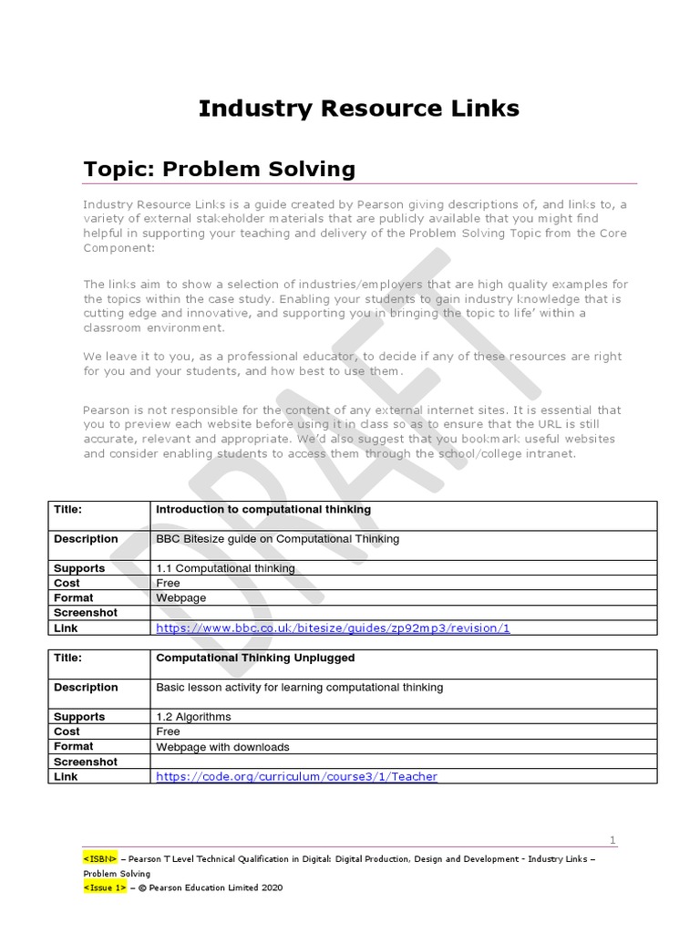 Industry Resource Links: Topic: Problem Solving | PDF | Pattern ...