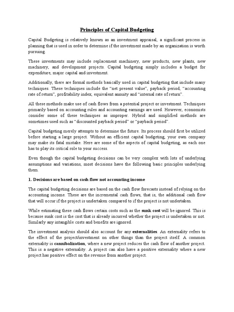 Principles of Capital Budgeting | PDF | Capital Budgeting | Financial ...