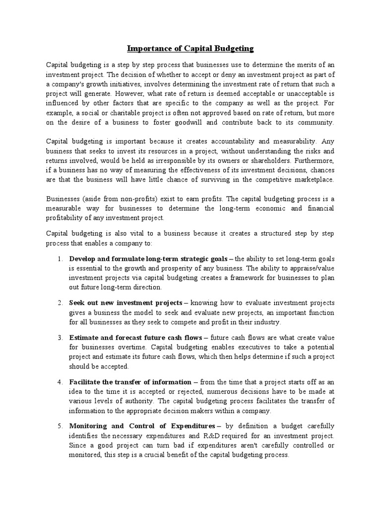 Significance of Capital Budgeting | PDF | Capital Budgeting | Investing