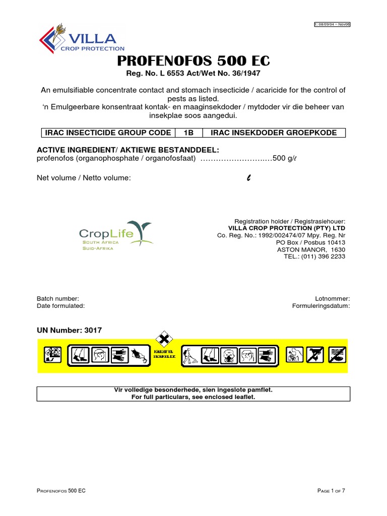 Profenofos 500 EC E - Villa PDF | PDF | Insecticide | Humidity