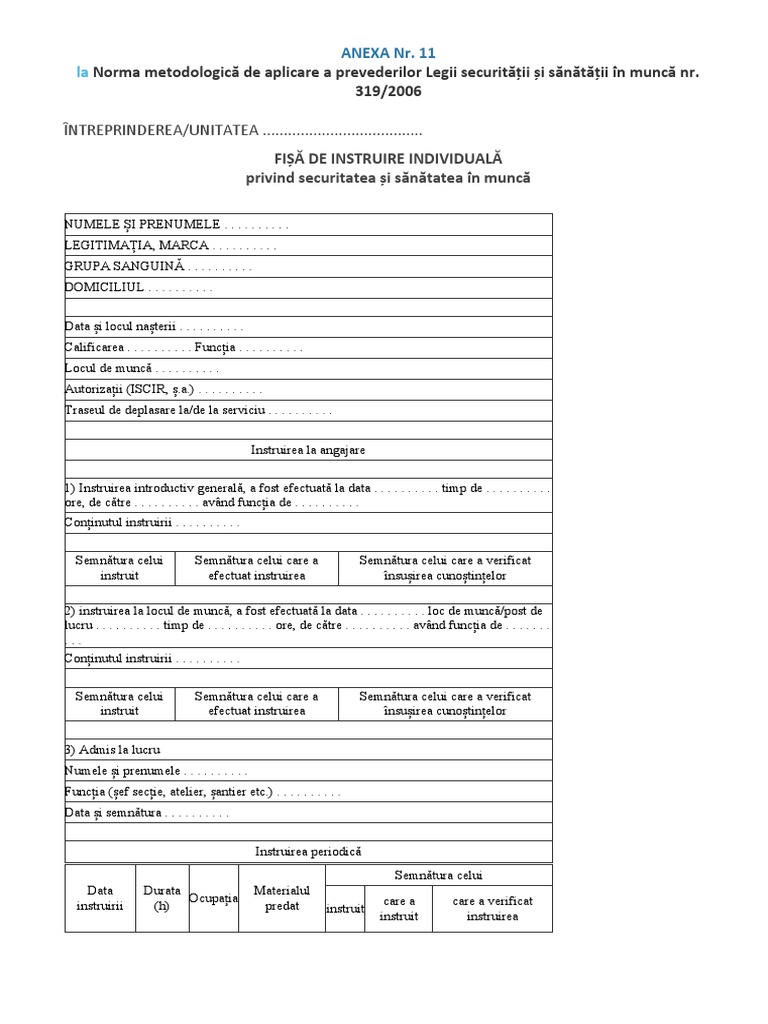 Model Fisa Individuala de Instruire | PDF