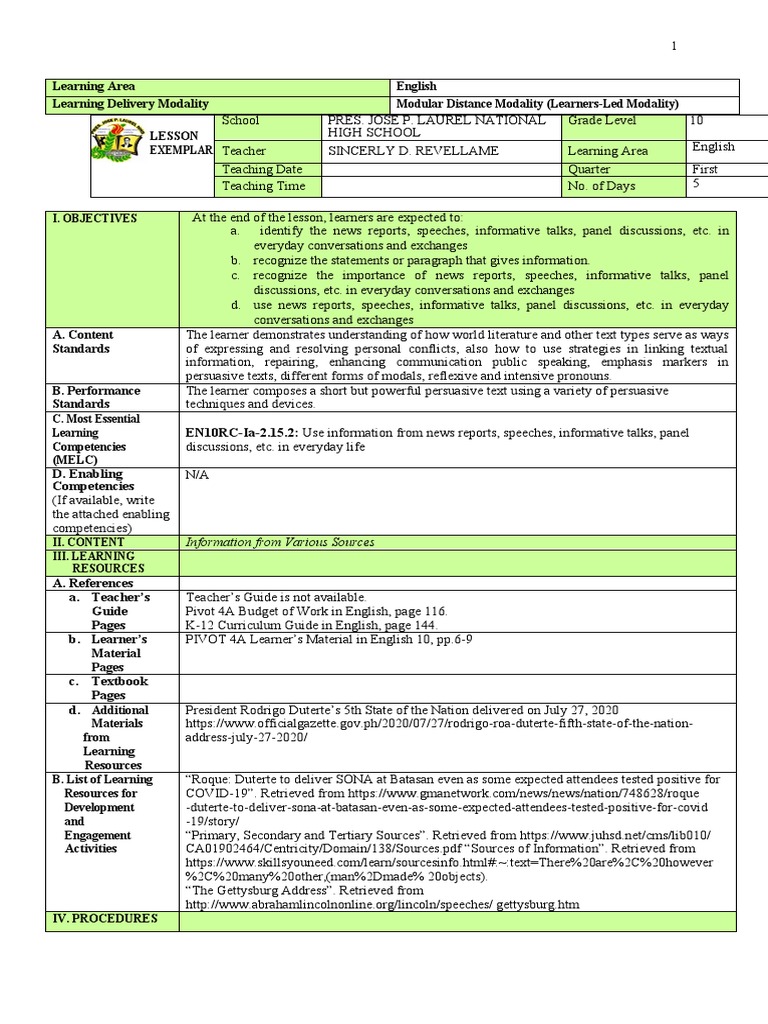 Information From Various Sources | PDF | Learning | Primary Sources