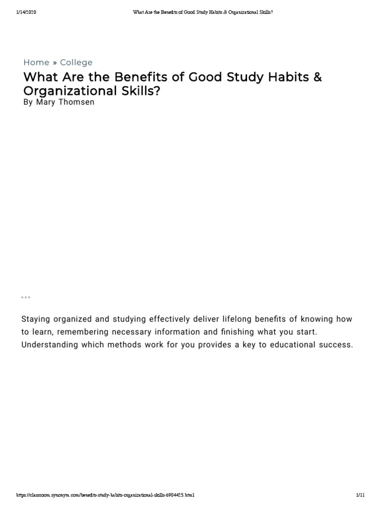 What Are The Benefits of Good Study Habits & Organizational Skills ...