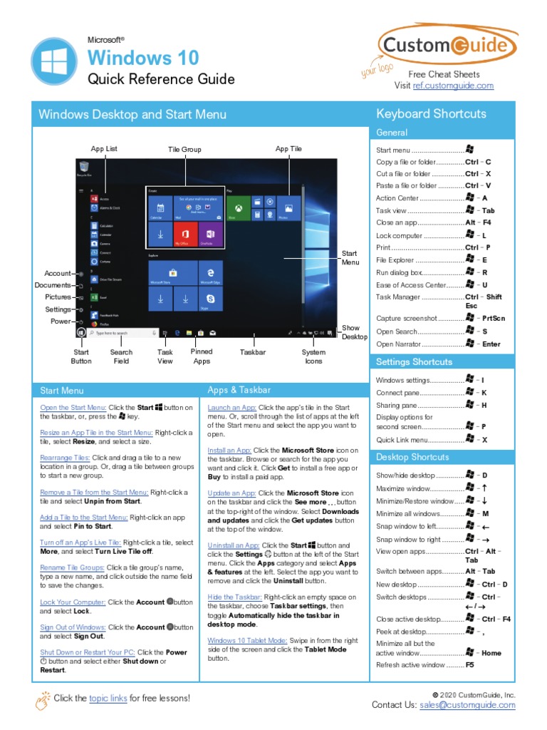 Windows 10: Quick Reference Guide | PDF | Icon (Computing) | Windows 10
