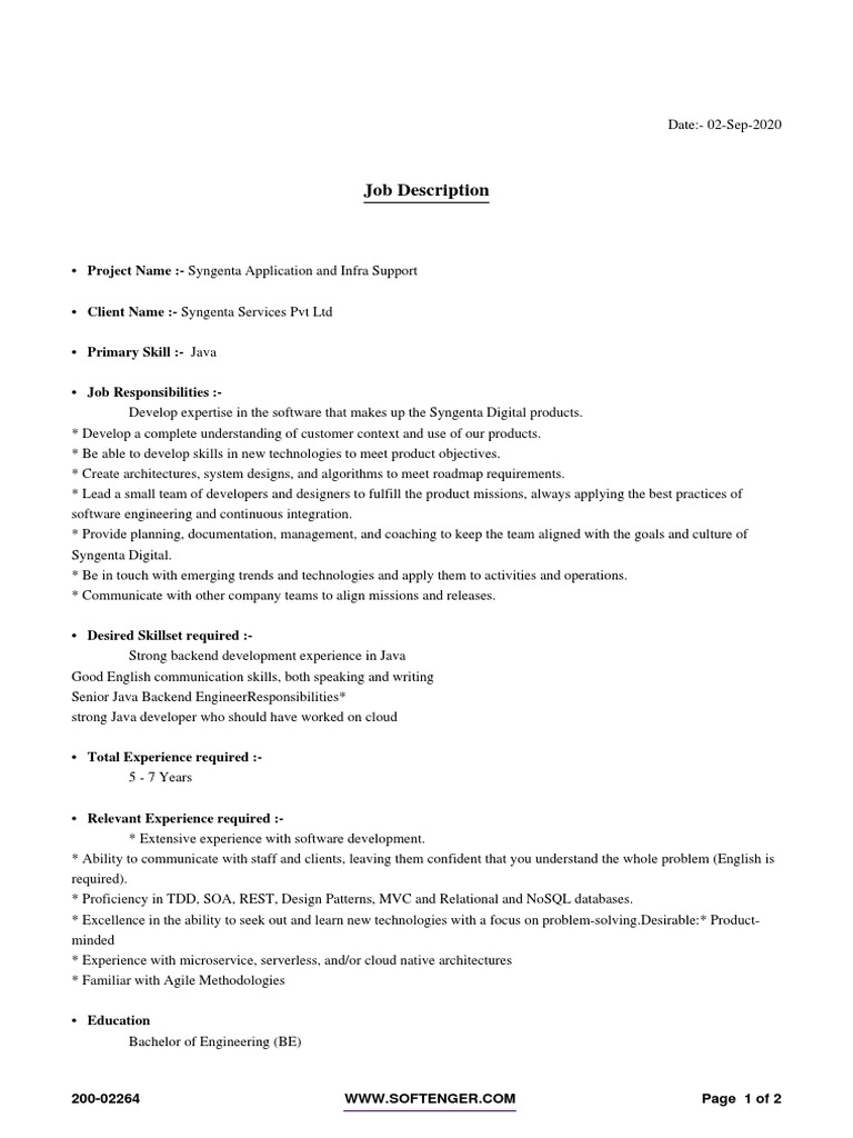 Java Backend Engineer Job at Syngenta | PDF | Art | Computers