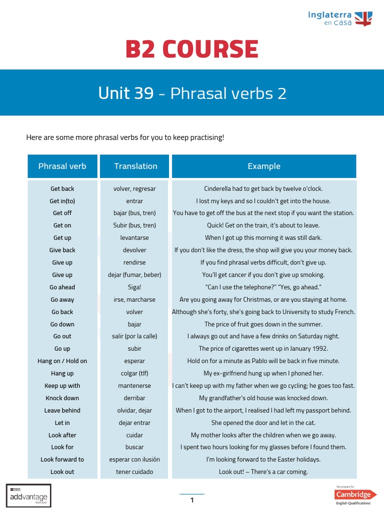 B2 Course: Unit 39 - Phrasal Verbs 2 | PDF