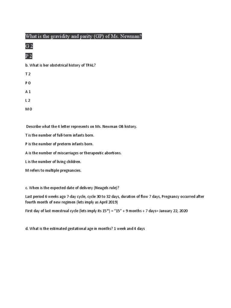 Ms. Newman's Gravidity and Parity Analysis | PDF
