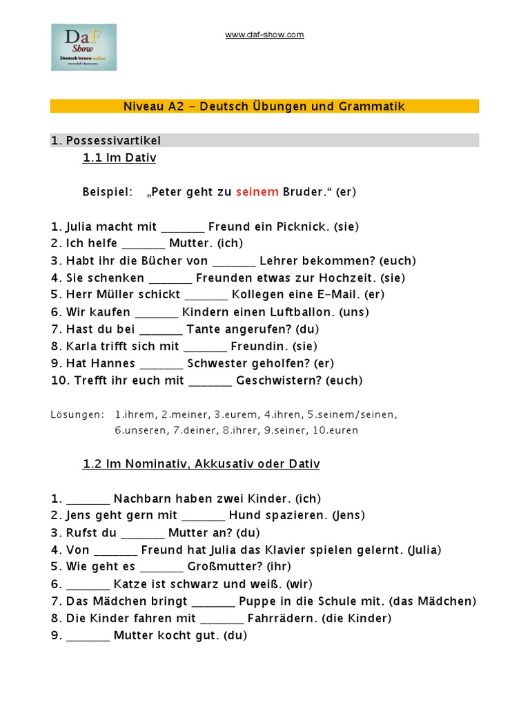 Deutsch A2 - Übungen Und Grammatik PDF | PDF