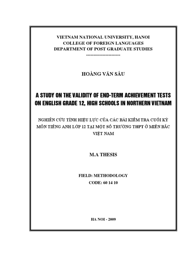 A Study On The Validity of End-Term Achievement Tests On English Grade ...