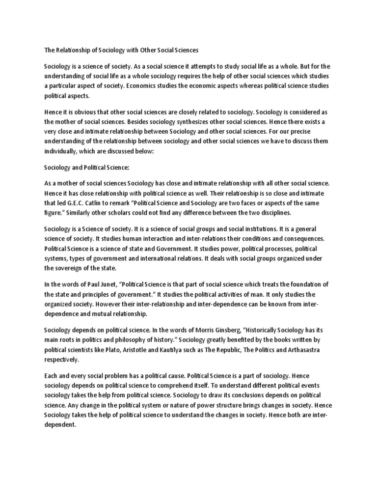 The Relationship of Sociology With Other Social Sciences v2 | PDF ...