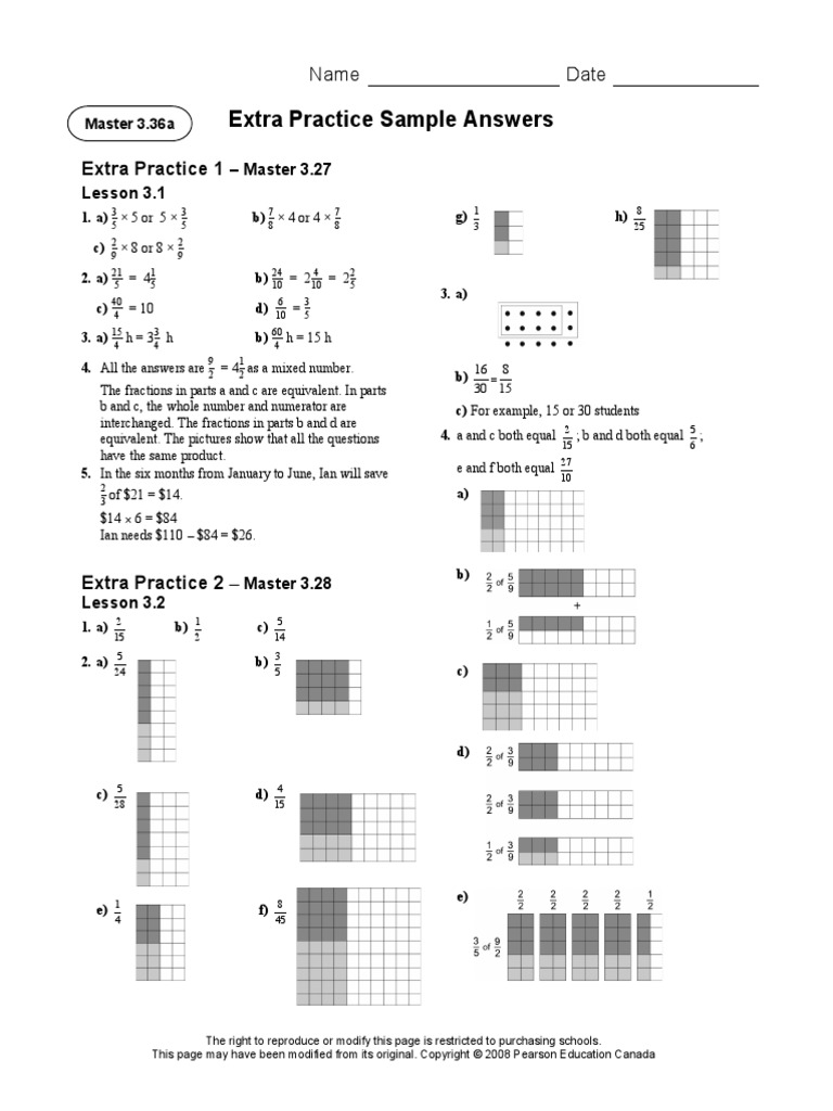 Extra Practice Sample Answers | PDF | Fraction (Mathematics ...