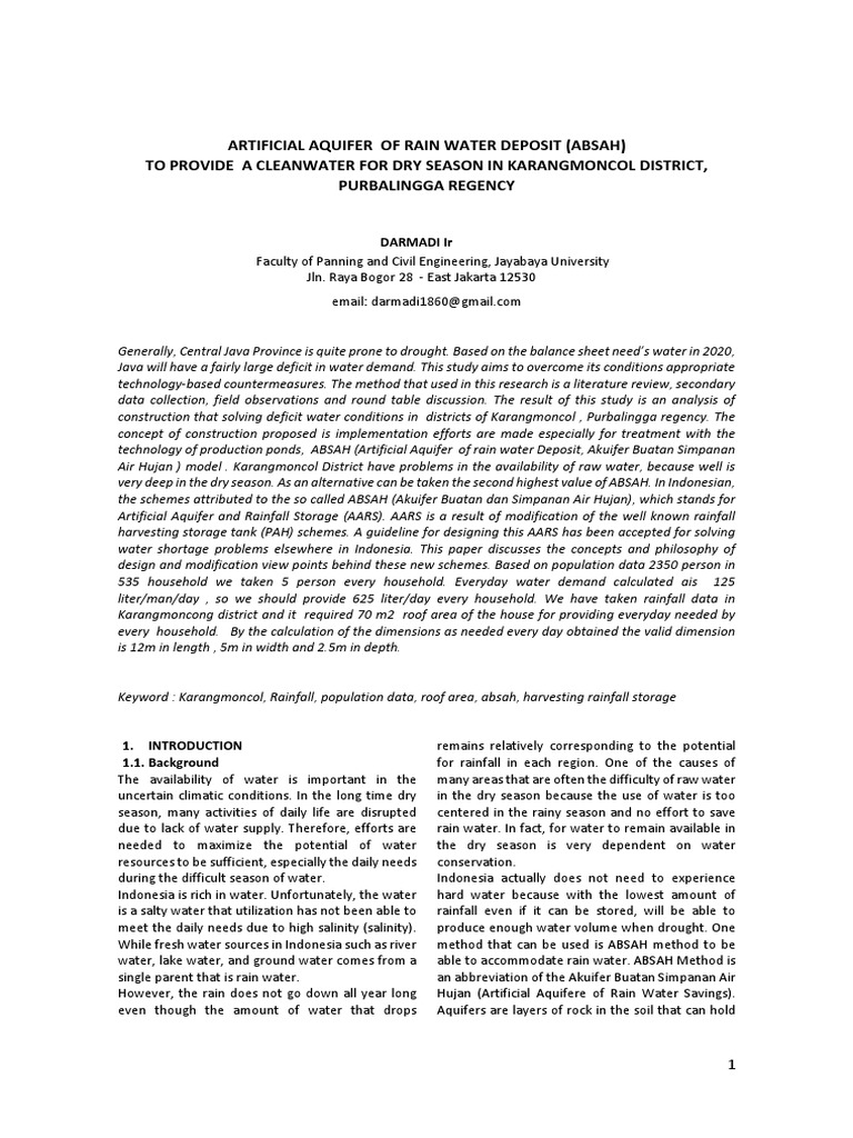 Artificial Aquifer for Water Supply in Purbalingga | PDF | Aquifer ...