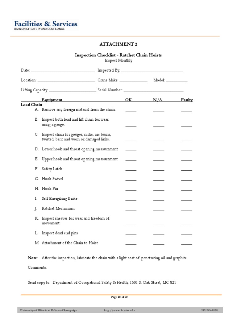 Inspection Checklist Ratchet Chain Hoists PDF PDF Manufactured