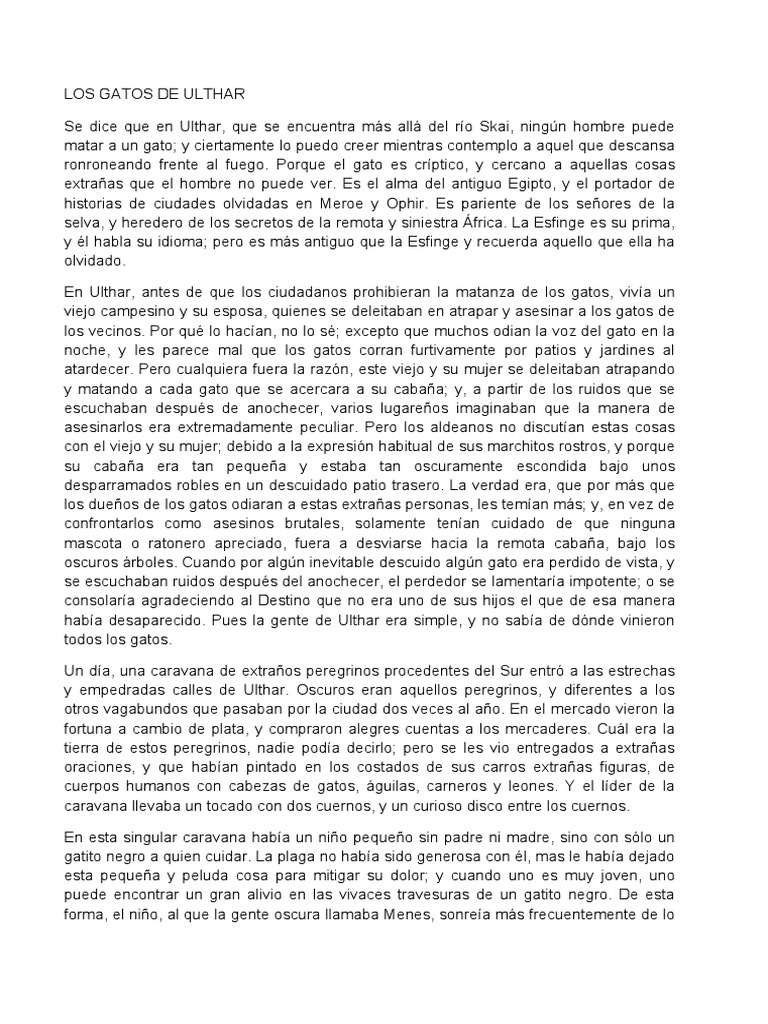 Los gatos de Ulthar: un cuento de Lovecraft | PDF | Gatos