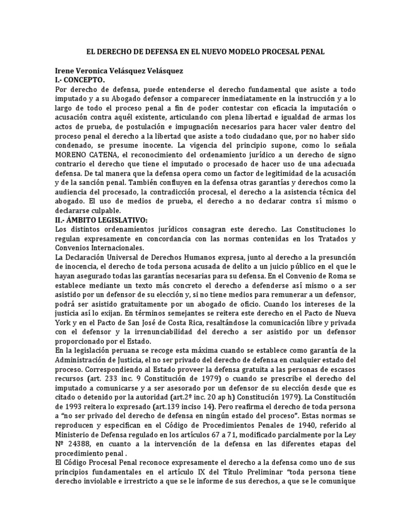 Derecho de Defensa en el Proceso Penal | PDF | Derecho penal | Ley procesal