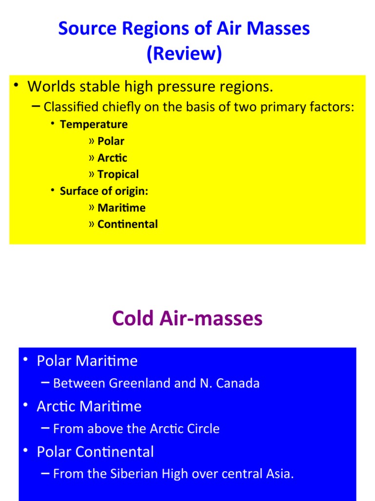 Source Regions of Air Masses (Review) : - Worlds Stable High Pressure ...