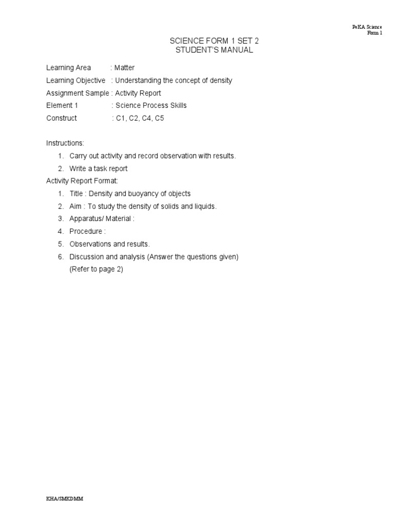 Science Form 1 Set 2 Student'S Manual | PDF | Density | Buoyancy