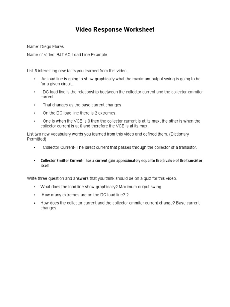 BJT AC Load Line Example PDF