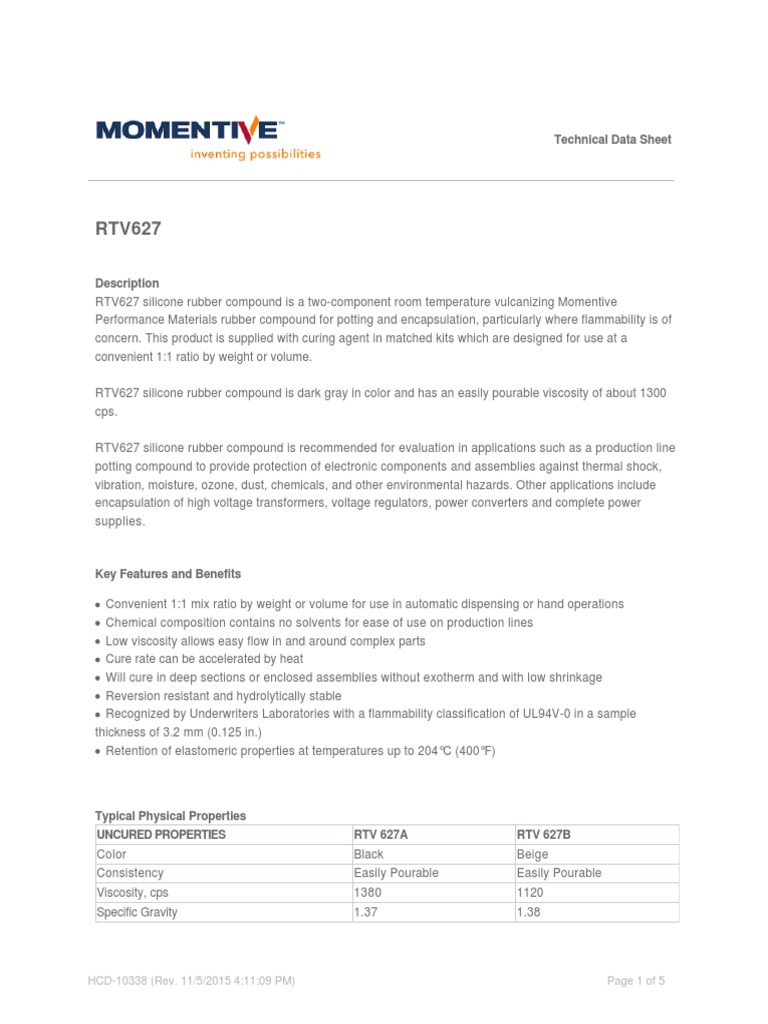 Datasheet Momentive | Download Free PDF | Silicone | Natural Rubber