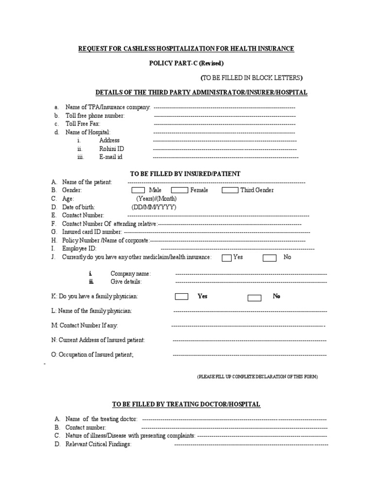 Form C AuthorizationRequestForm PDF | PDF | Hospital | Insurance