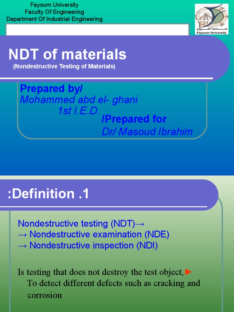 NDT of Materials: Prepared By/ Prepared For | PDF | Nondestructive ...
