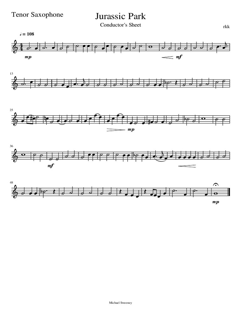 Jurassic ParkTenor Saxophone PDF