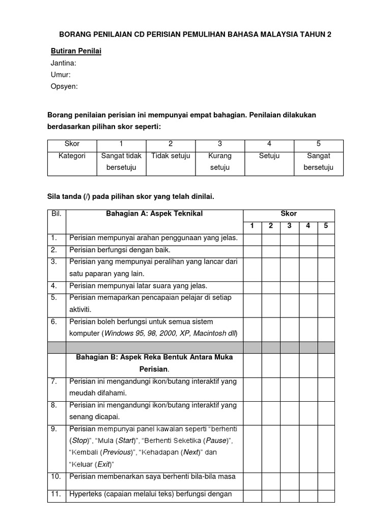 Borang Penilaian | PDF