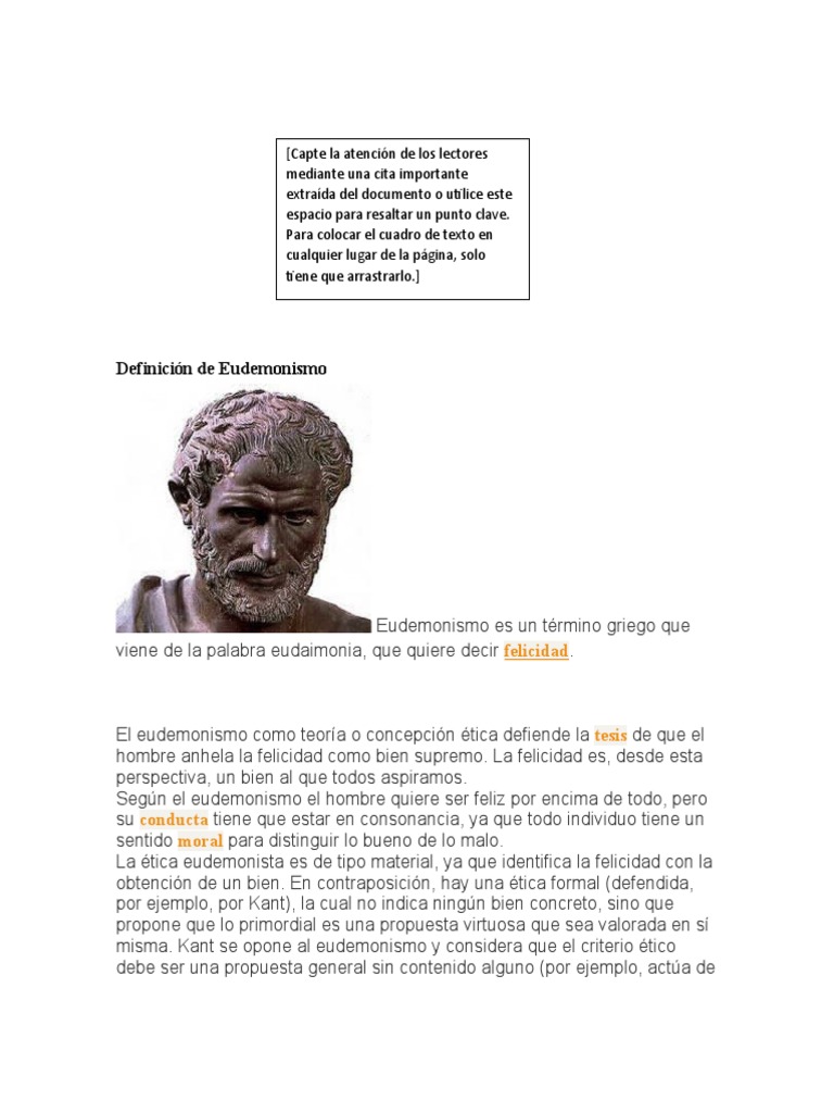 Definición y Significado de Eudemonismo | PDF | Immanuel Kant | Moralidad