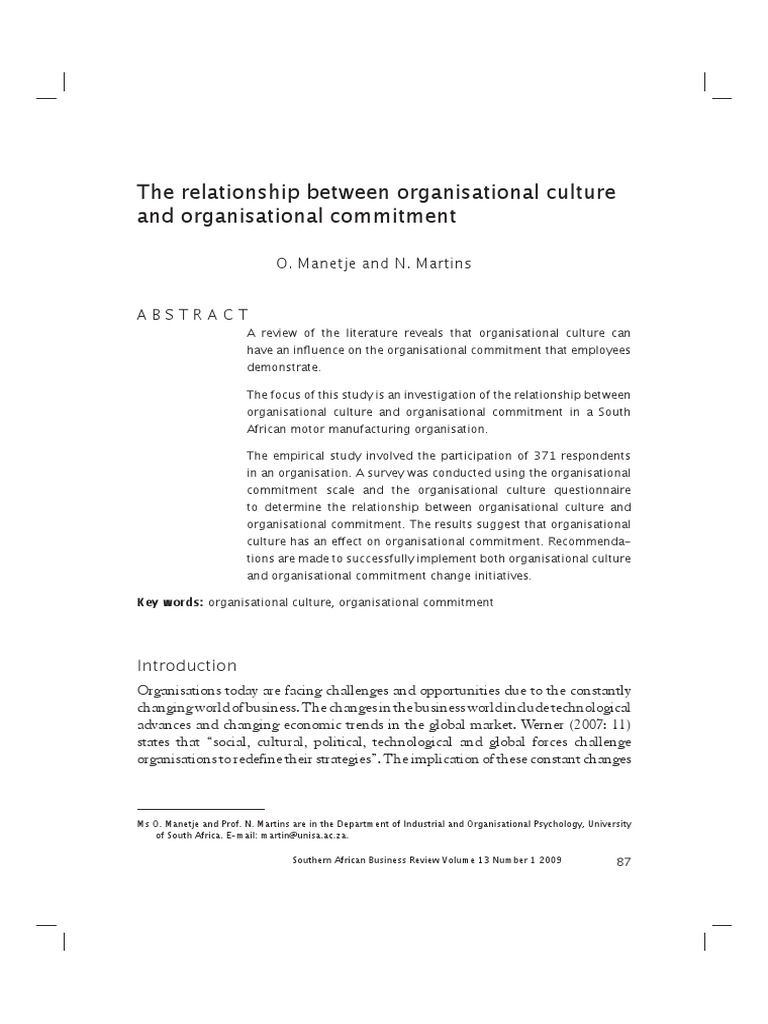 The Relationship Between Organisational Culture and Organisational ...