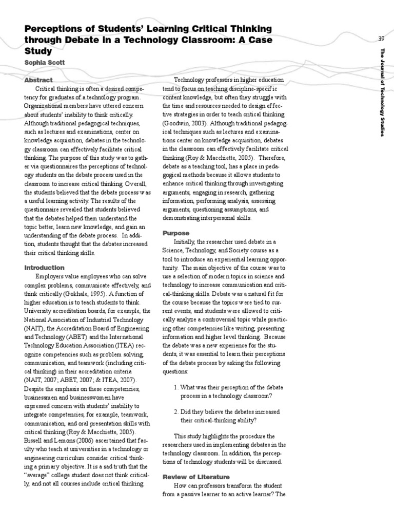 Debate Boosts Critical Thinking in Tech Students | PDF | Critical ...