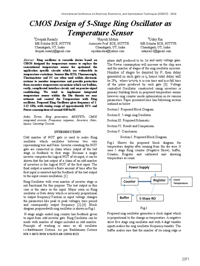 CMOS Design of 5-Stage Ring Oscillator As Temperature Sensor | PDF ...