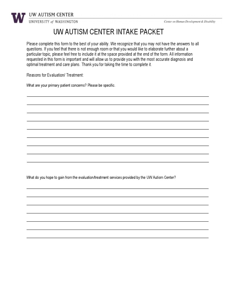 Uw Autism Center Intake Packet: What Are Your Primary Patient Concerns ...