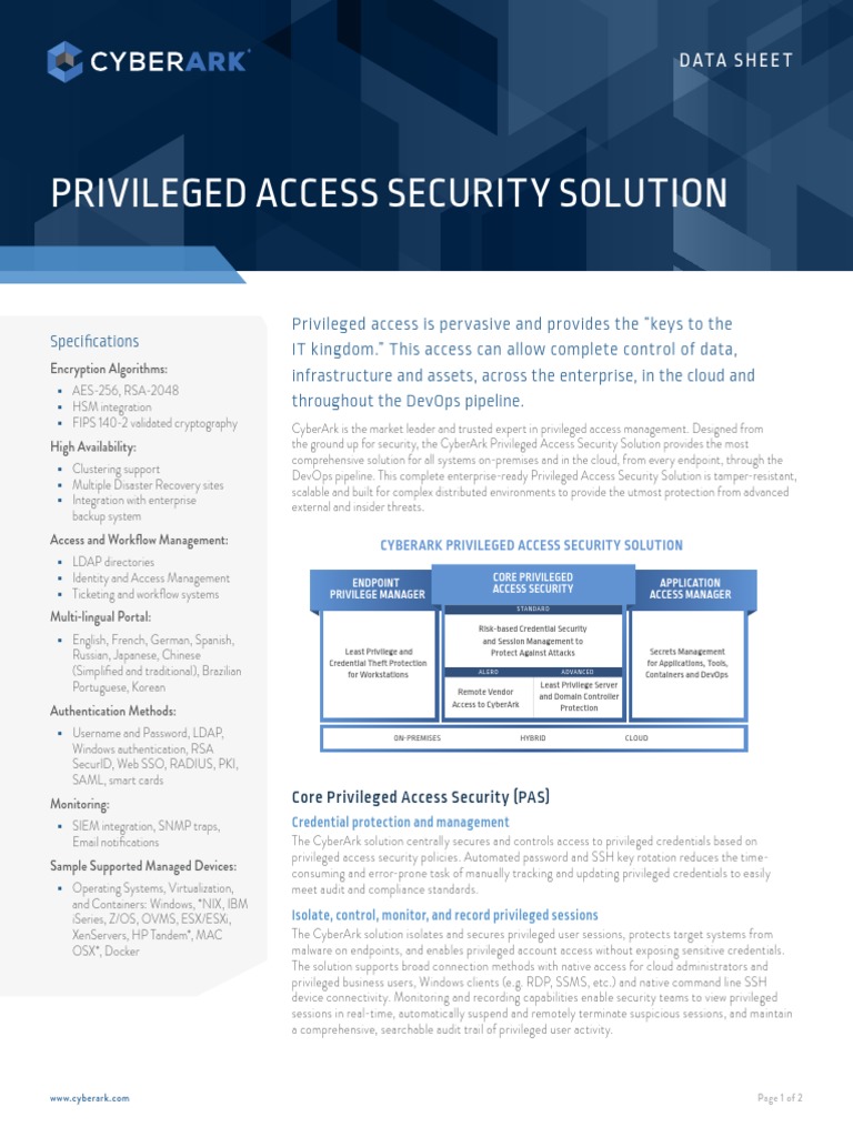 Privileged Access Security Data Sheet PDF PDF Cloud Computing