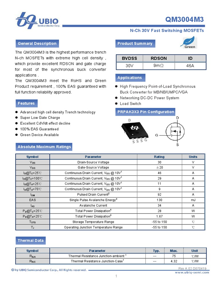 General Description Product Summary: Bvdss Rdson ID | PDF | Field ...
