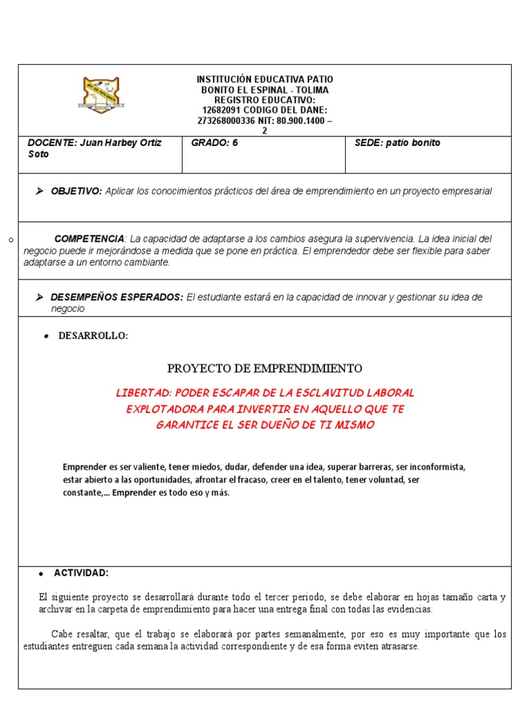 Guía de Emprendimiento para Grado 6 | PDF | Iniciativa empresarial ...
