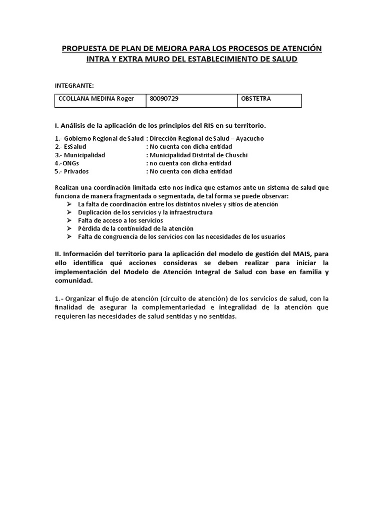 Propuesta de Plan de Mejora MODULO III 1 | PDF | Sistema de salud ...